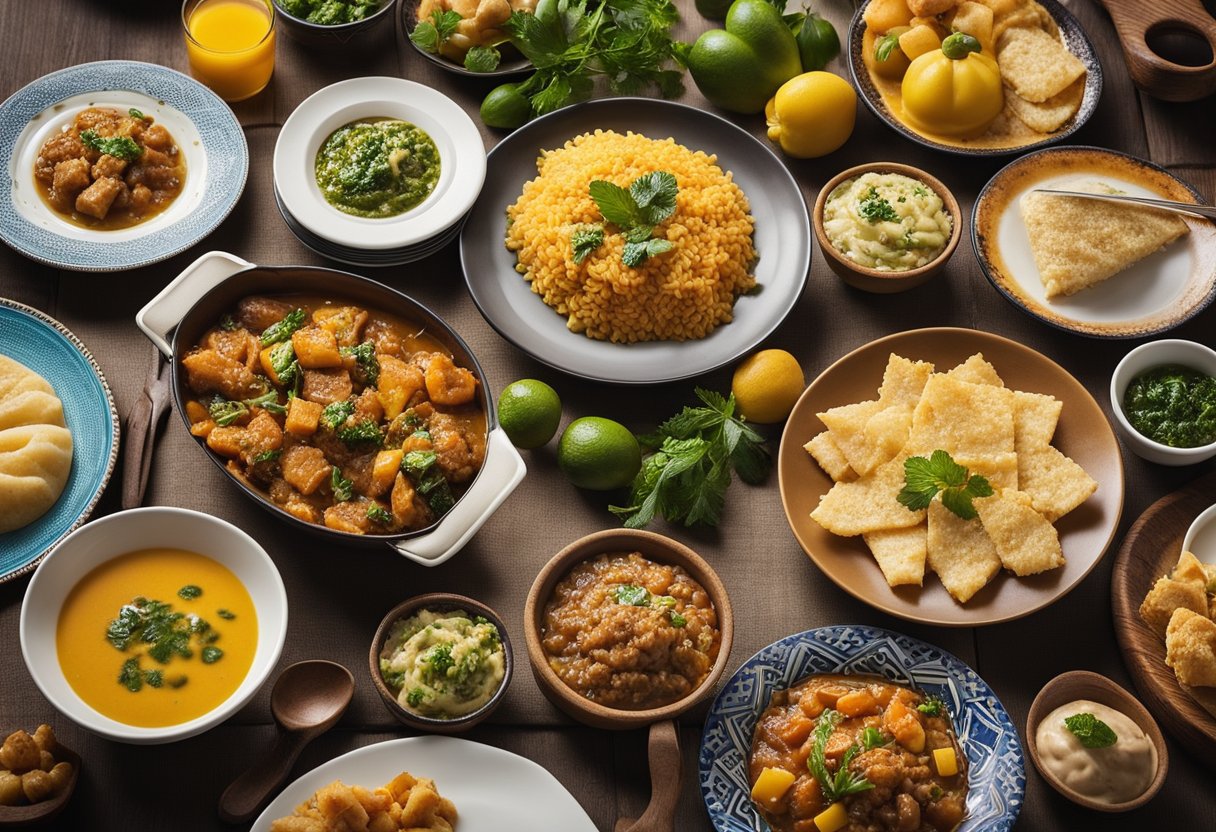 A table filled with colorful Brazilian regional dishes